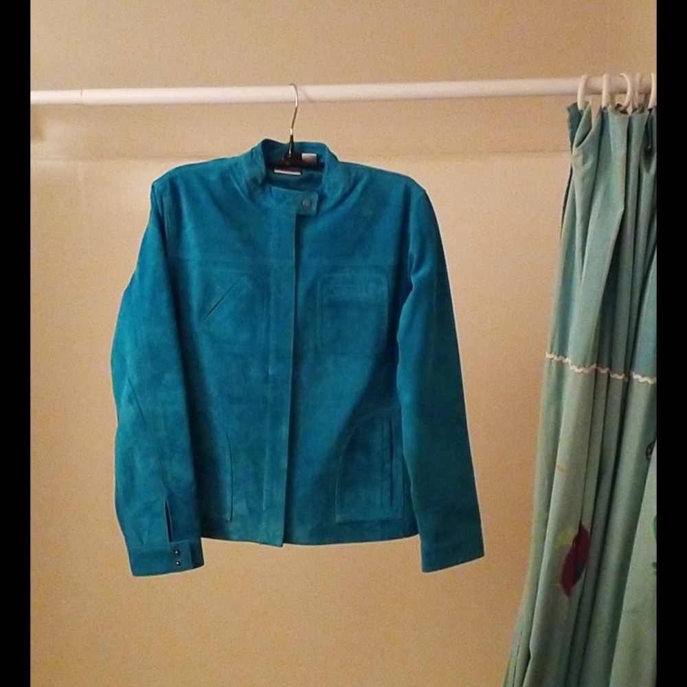 Chico"s Teal Blue Leather Jacket